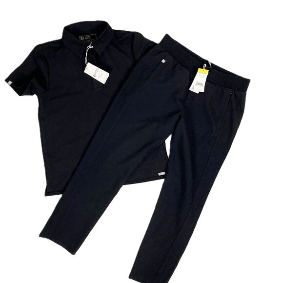 Figs Scrubs set Black New with tags Nala Polo Top Tidore trouser pant - Picture 1 of 11